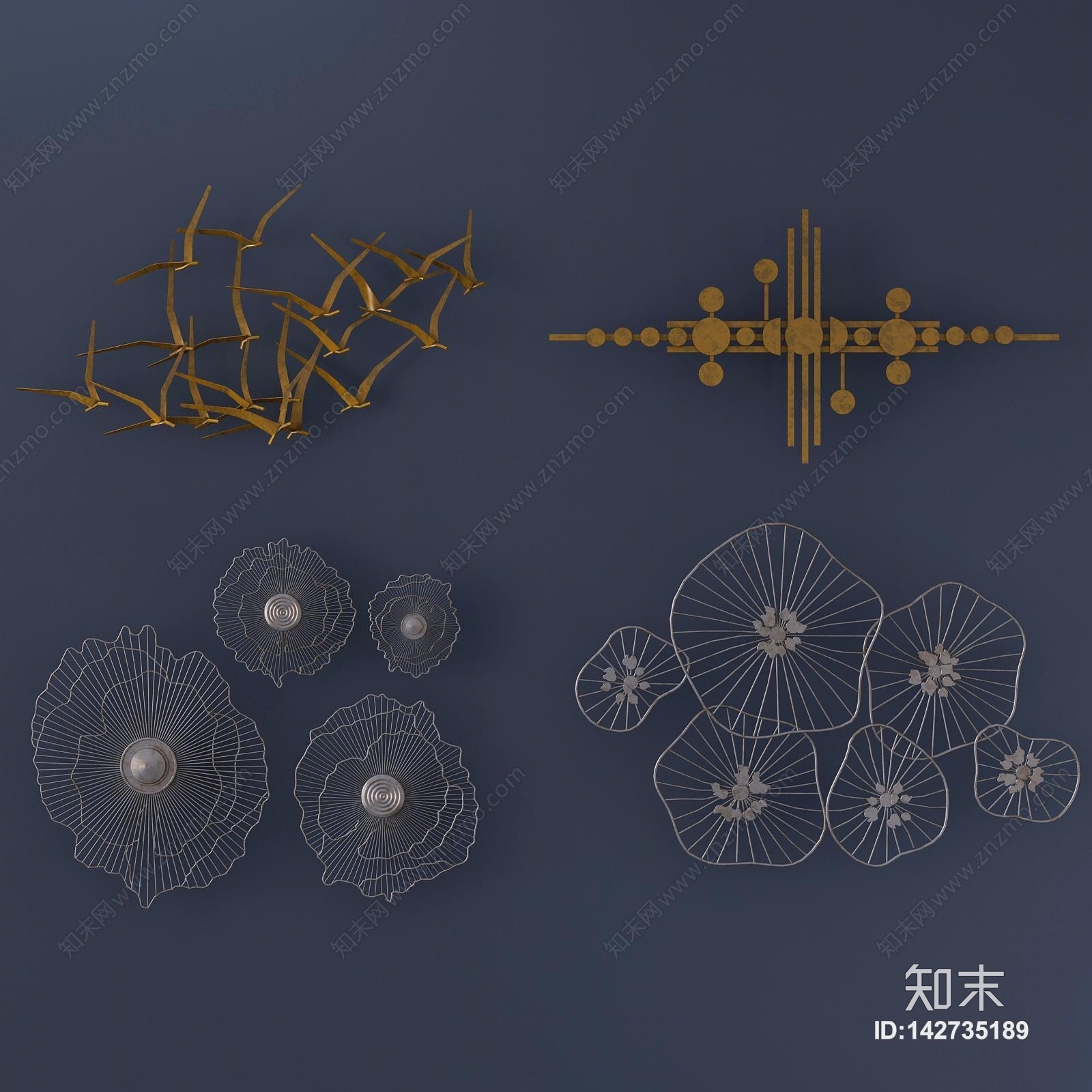 现代金属装饰品铁艺墙饰3D模型下载【ID:142735189】