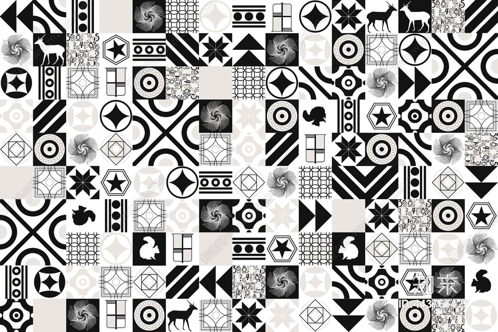 现代简约几何图形拼接清新壁纸壁画贴图下载