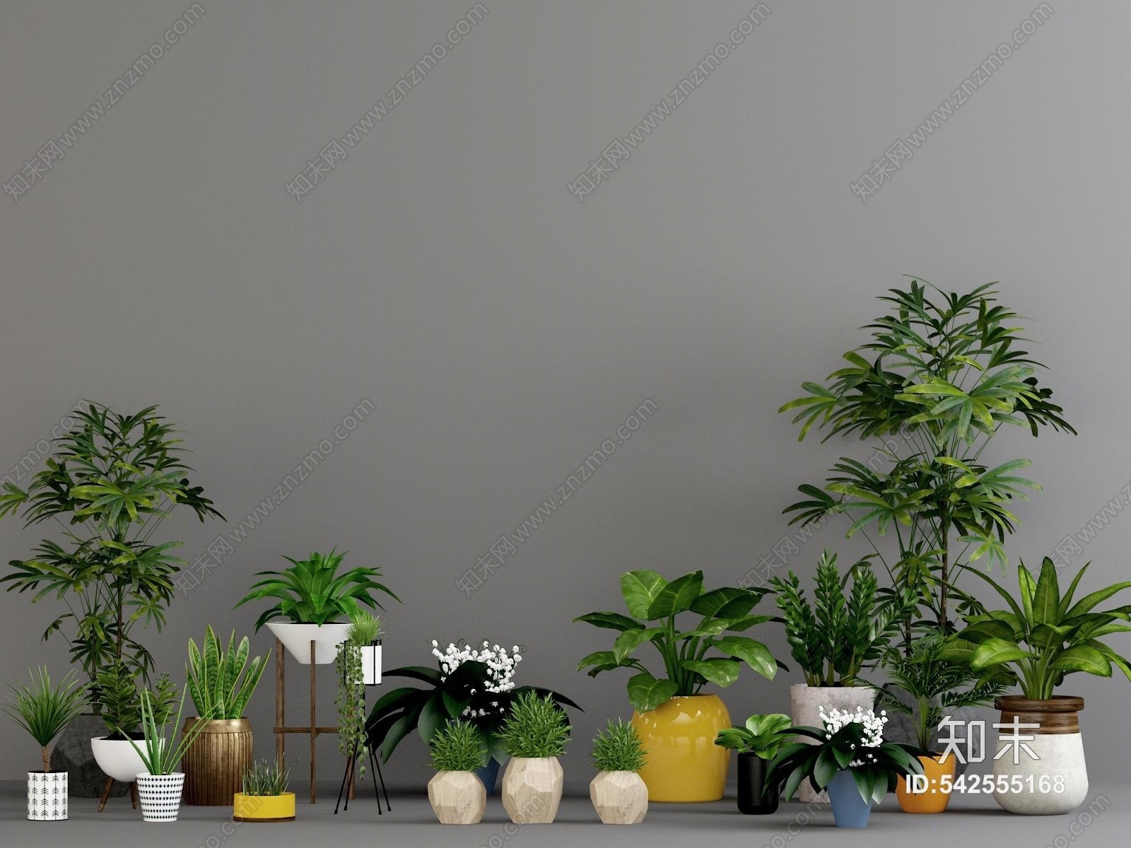 现代北欧植物盆栽3D模型下载【ID:542555168】