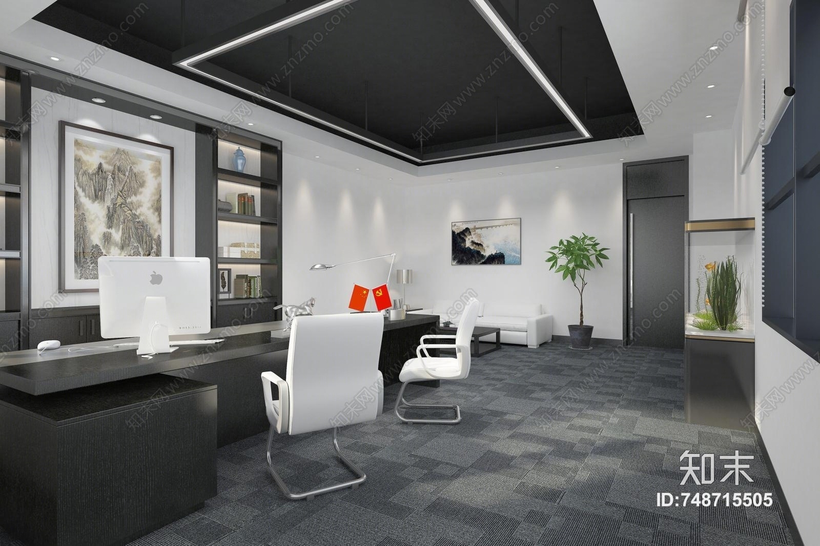 现代经理办公室3D模型下载【ID:748715505】_知末3d模型网