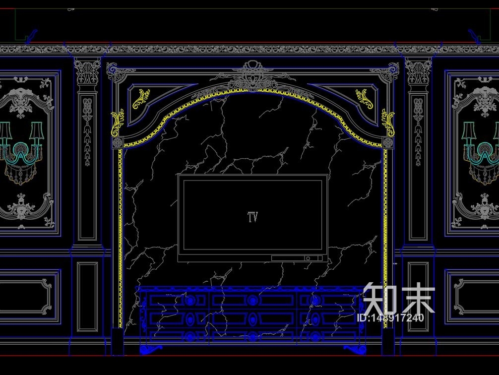 法式客餐厅原木护墙板施工图下载【ID:148917240】