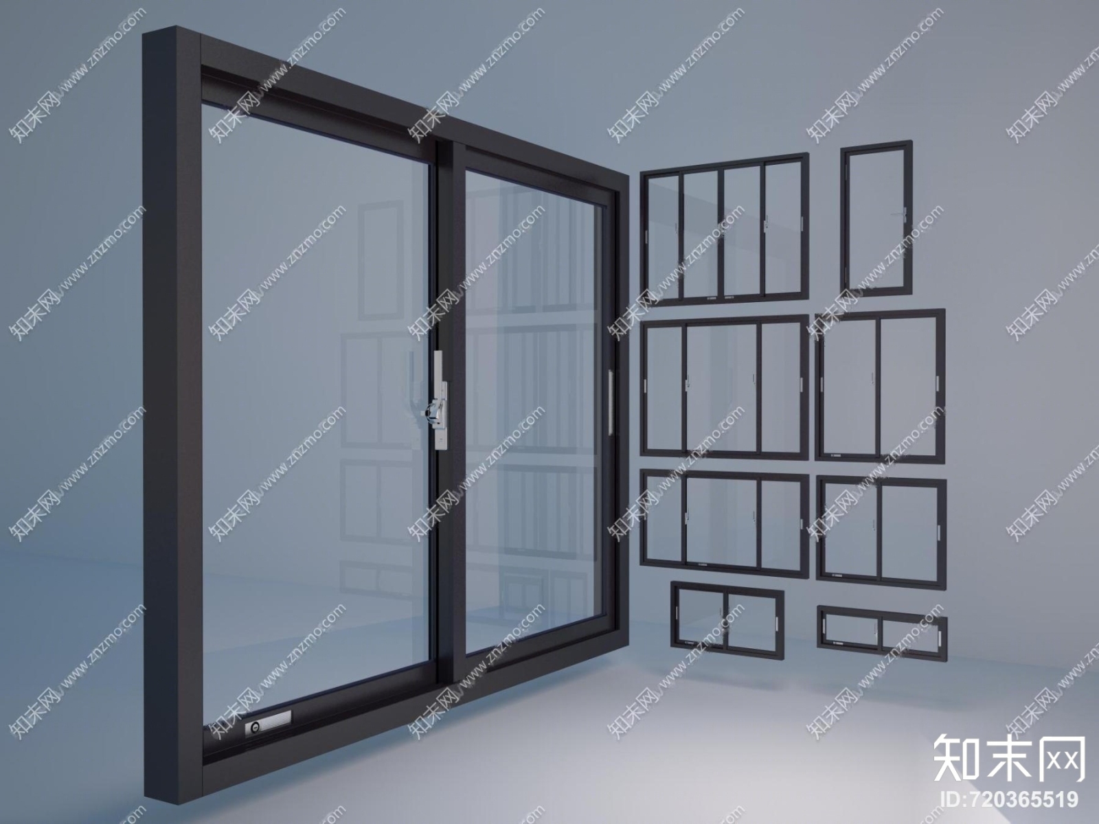 现代铝合金门窗3D模型下载【ID:720365519】