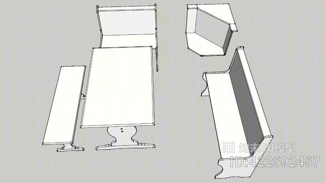 早餐厨房角落/餐桌/长凳SU模型下载【ID:422592457】