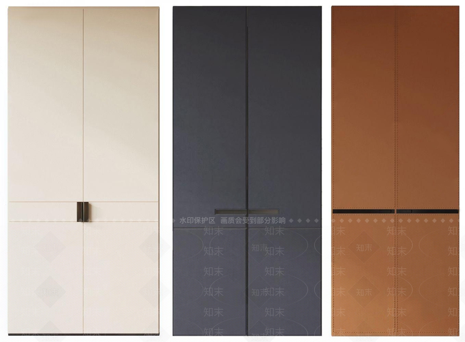 现代皮革衣柜门组合3D模型下载【ID:1101319475】
