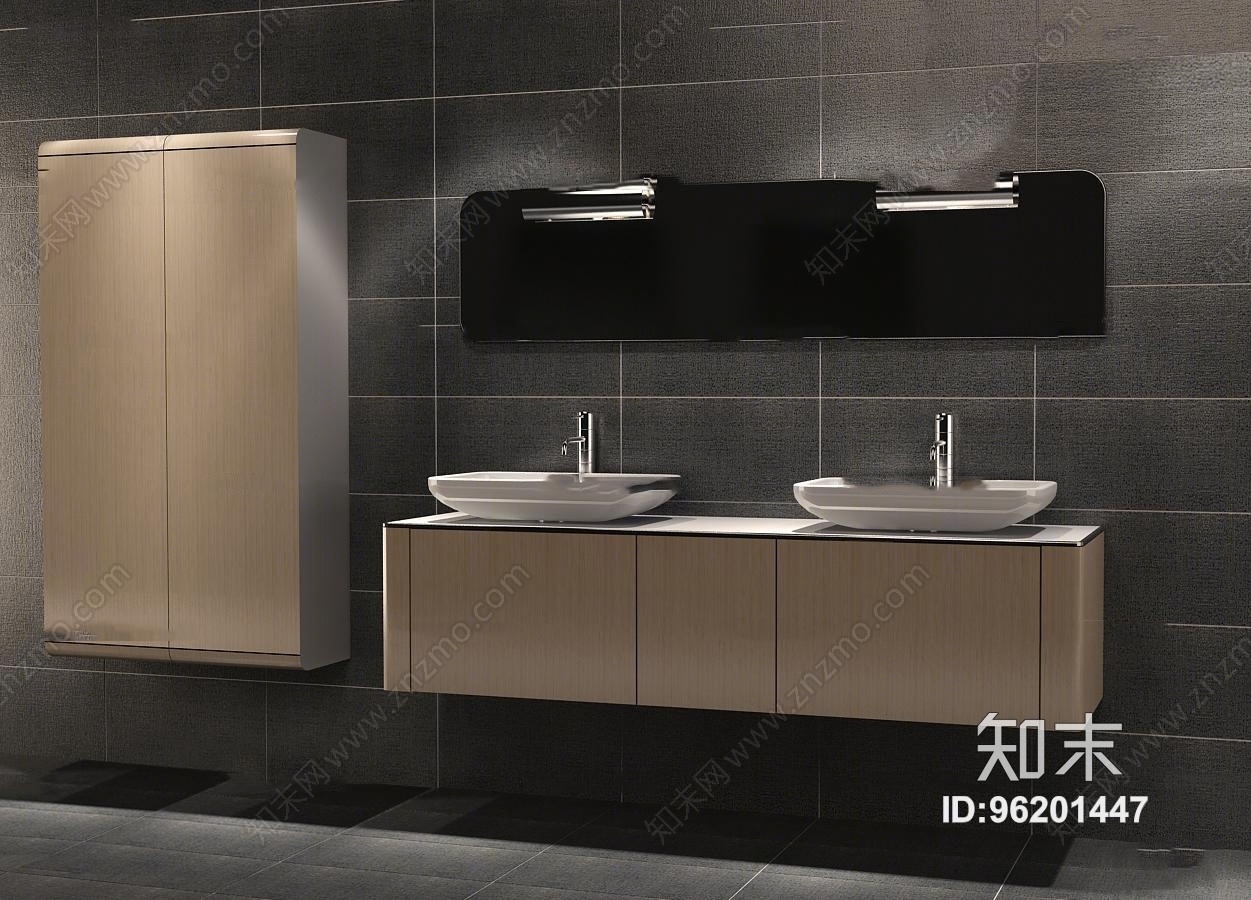 现代洗手台卫浴柜架3D模型下载【ID:96201447】