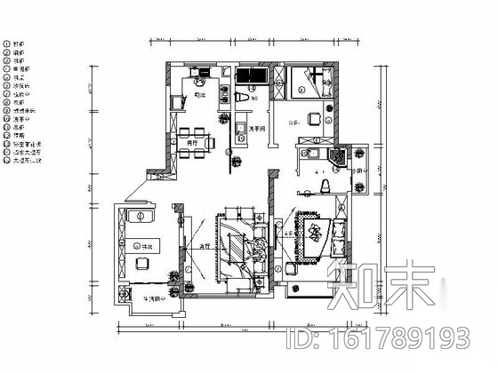 [河南]新中式风格两居室样板间CAD施工图（含效果图）cad施工图下载【ID:161789193】