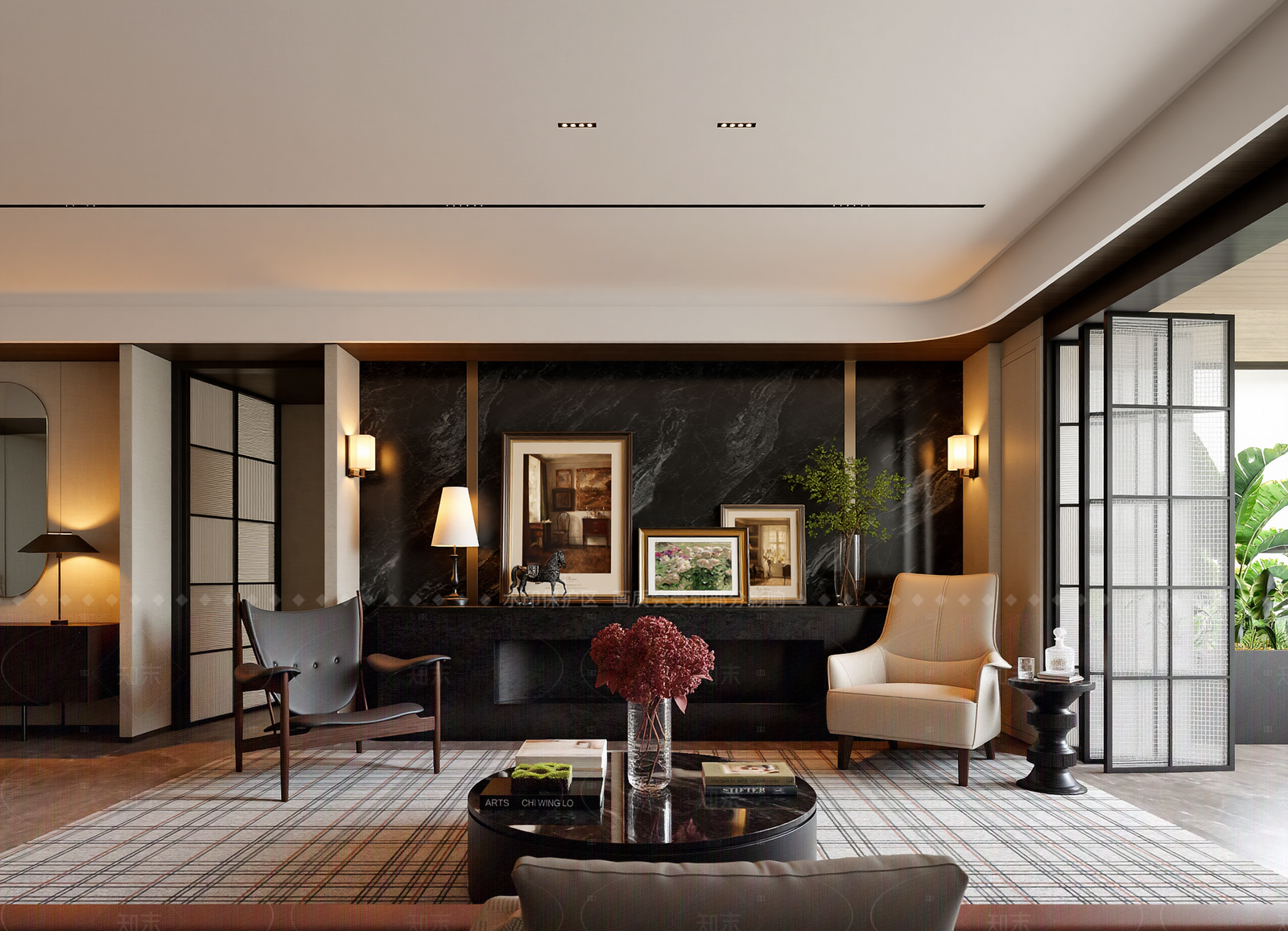 欧式黑白灰客厅3D模型下载【ID:1214930946】