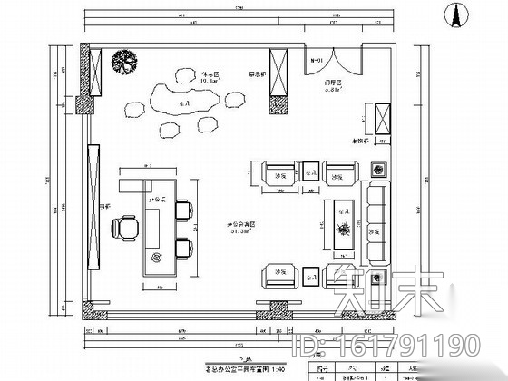 沉稳大气中式风格办公空间CAD装饰施工图施工图下载【ID:161791190】