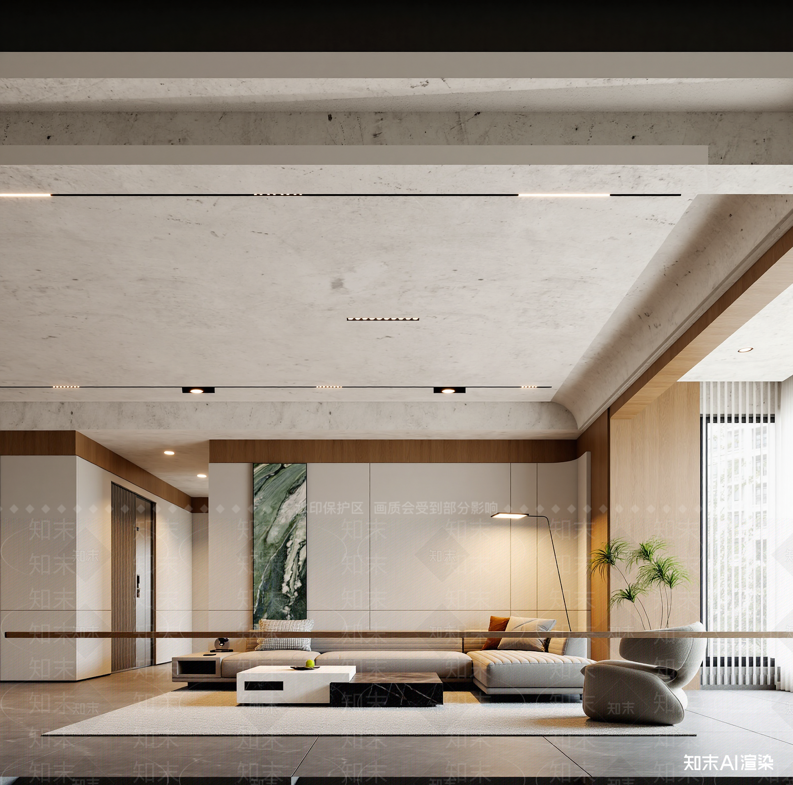 现代家居客厅3D模型渲染效果图
