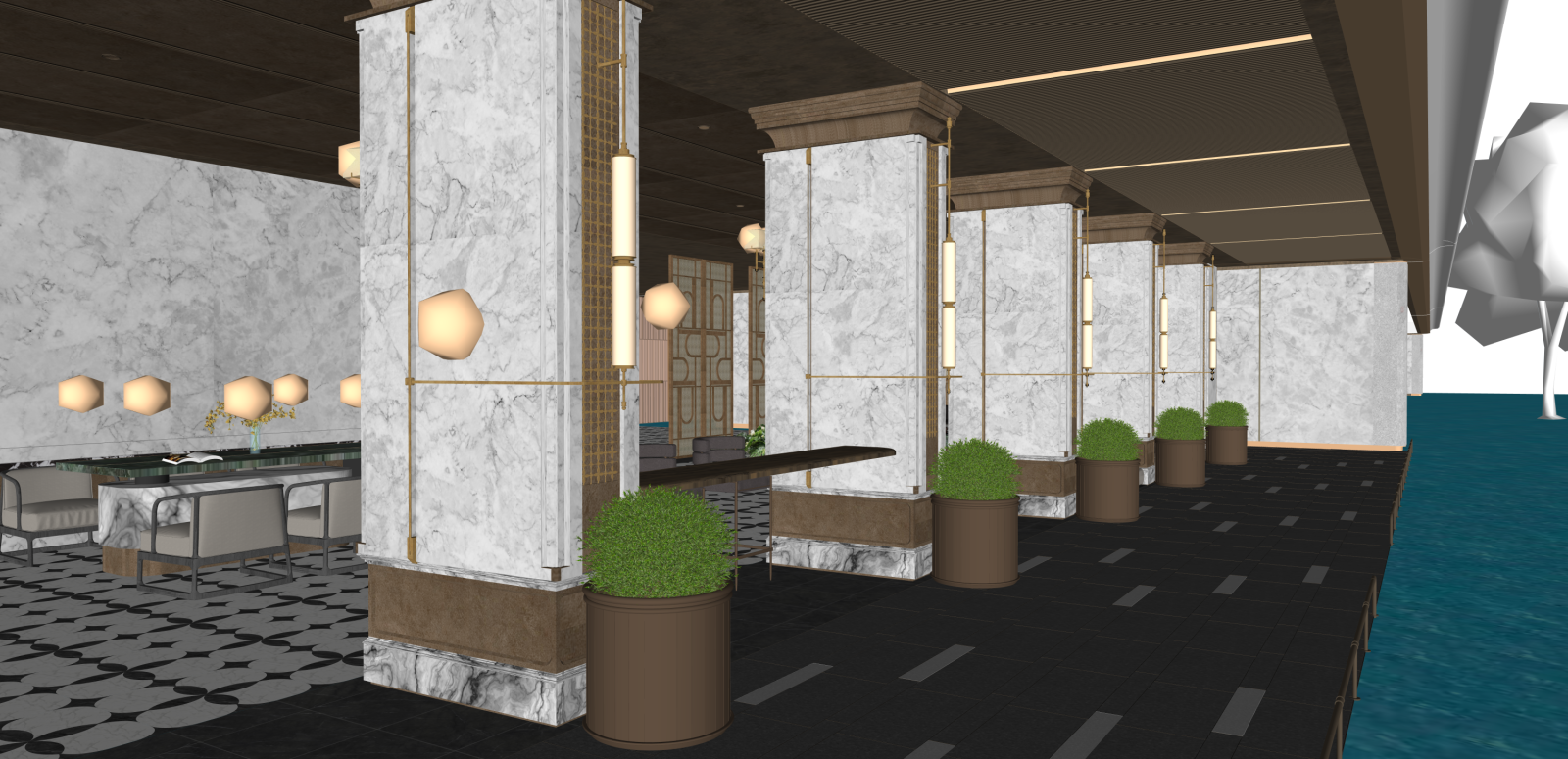 简约酒店大堂SU模型下载【ID:1216074807】
