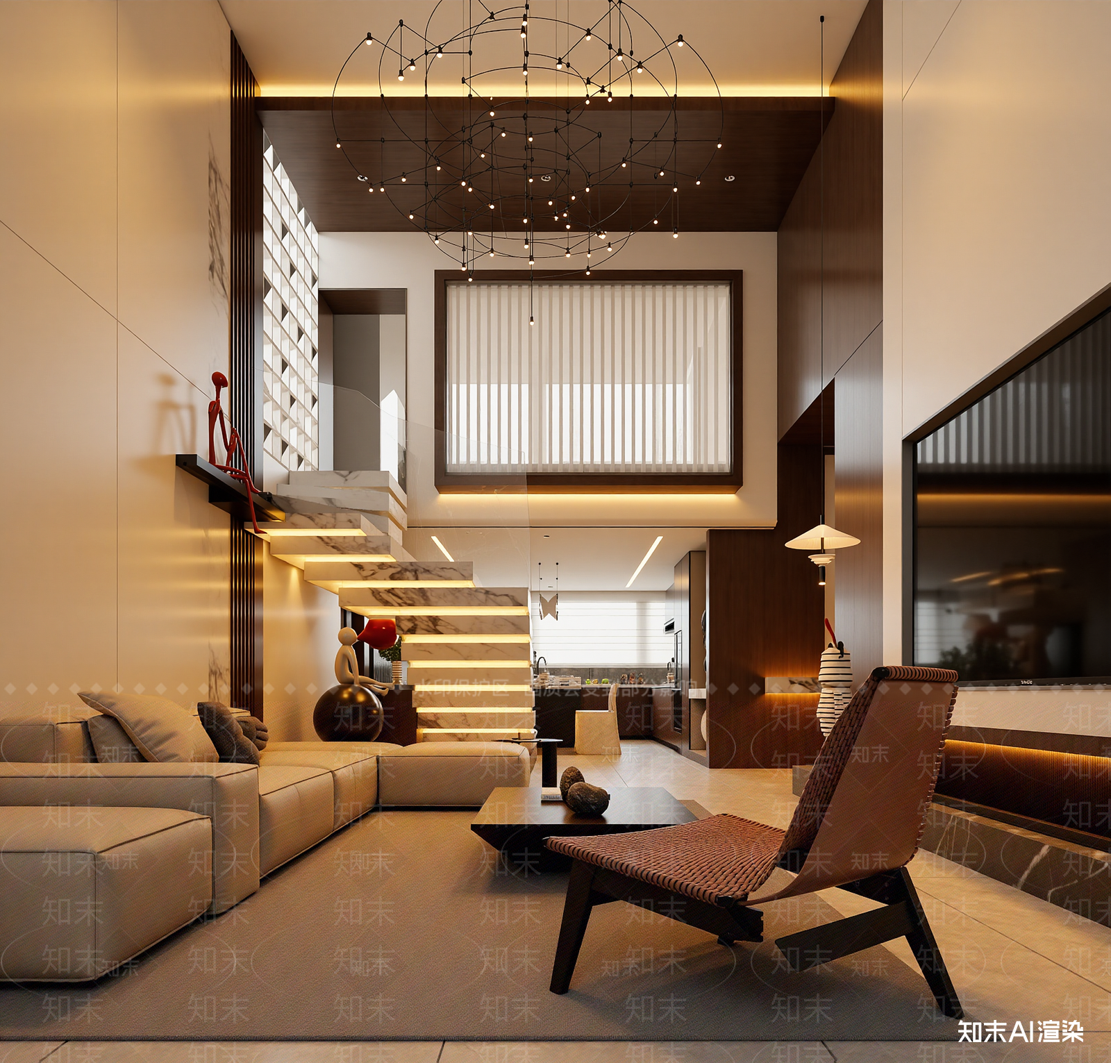 现代挑空客厅3D模型下载【ID:1221512253】