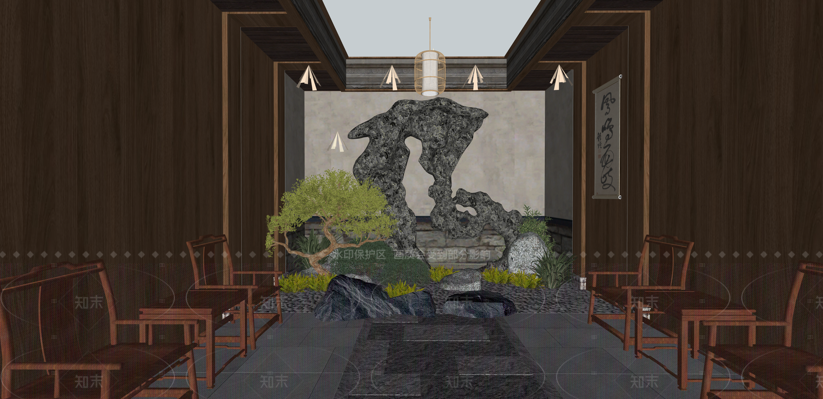 中式庭院小品SU模型下载【ID:1215933202】