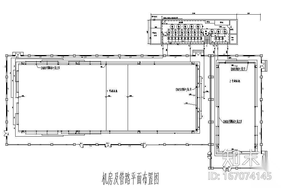 一号游泳池水处理系统工程施工图（CAD）cad施工图下载【ID:167074145】