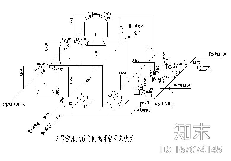 一号游泳池水处理系统工程施工图（CAD）cad施工图下载【ID:167074145】