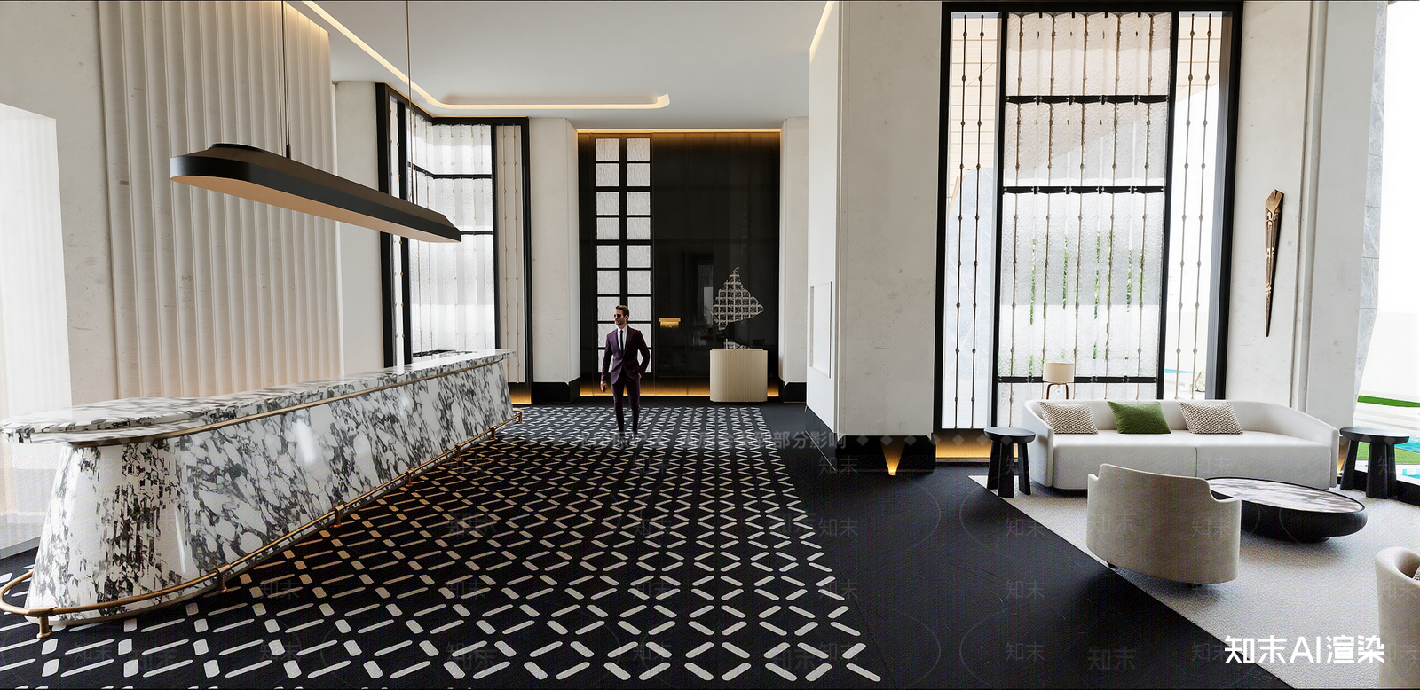 复古酒店大堂SU模型下载【ID:1215207874】