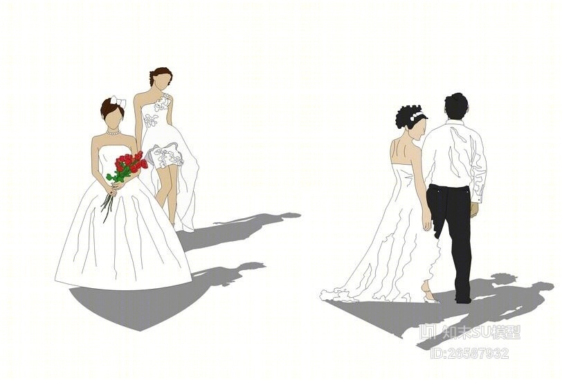 婚纱人物SU模型下载【ID:26587932】