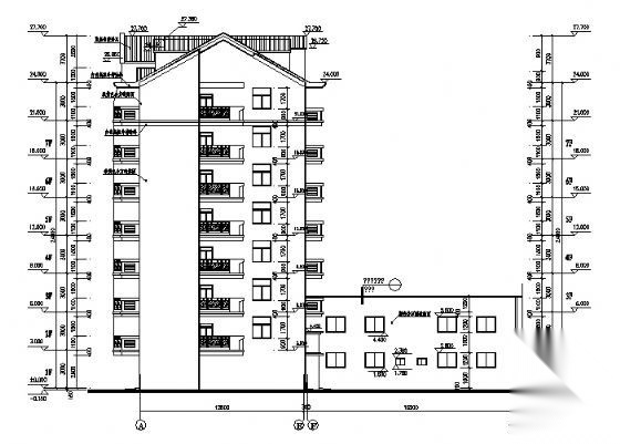 某八层坡屋顶住宅建筑施工图cad施工图下载【ID:149847164】