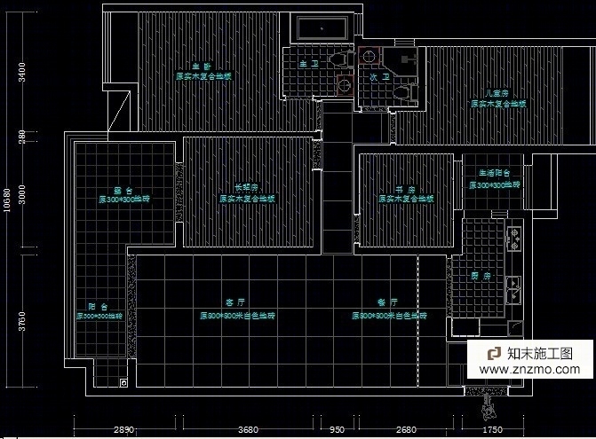 4室2厅施工图--效果图施工图下载【ID:36938969】