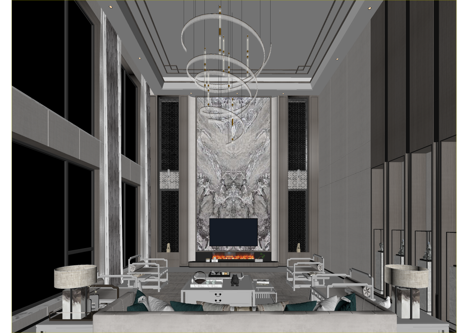 新中式酒店大堂3D模型下载【ID:1214979481】