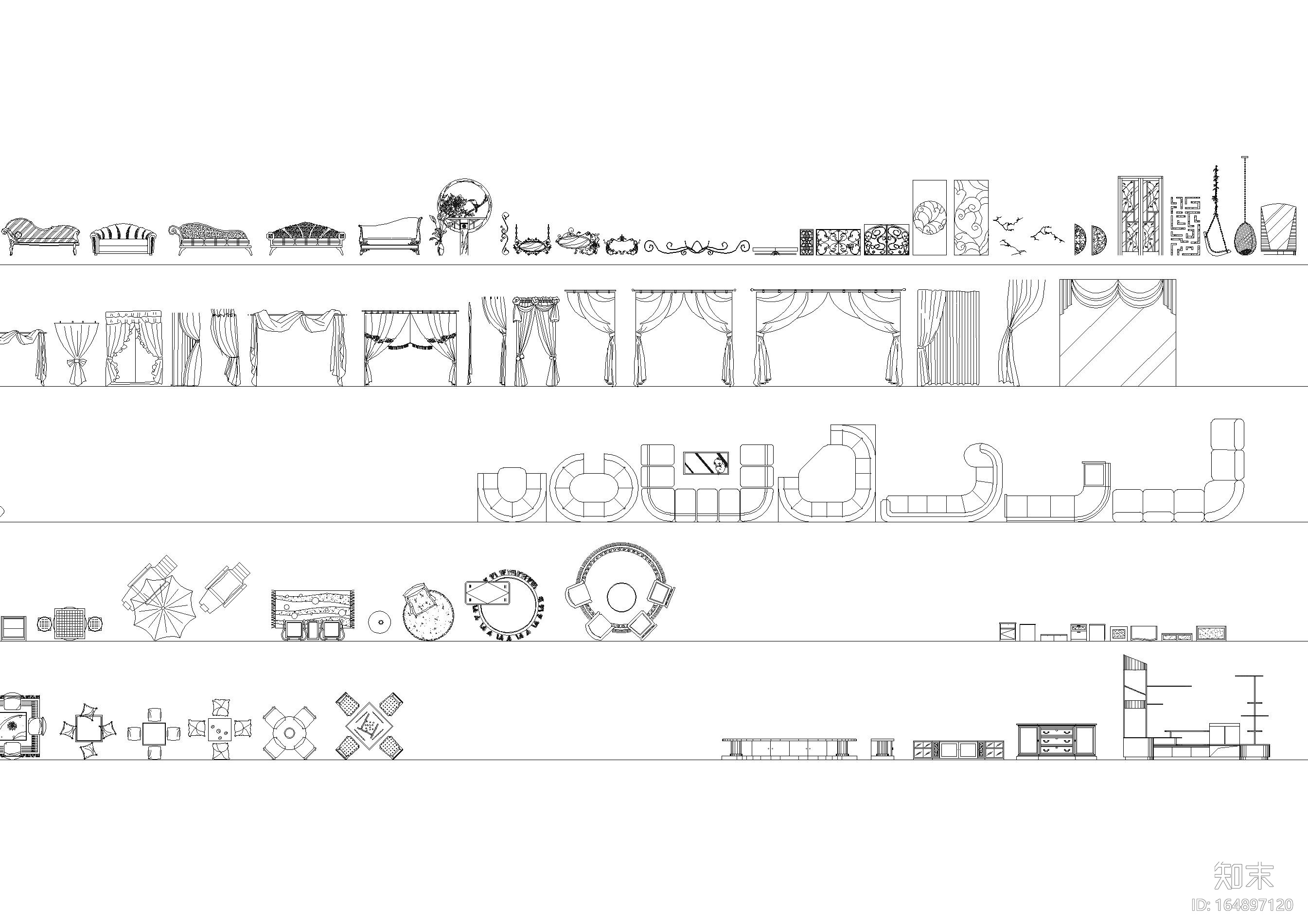 全套室内外装饰，植物，交通工具等CAD图块施工图下载【ID:164897120】
