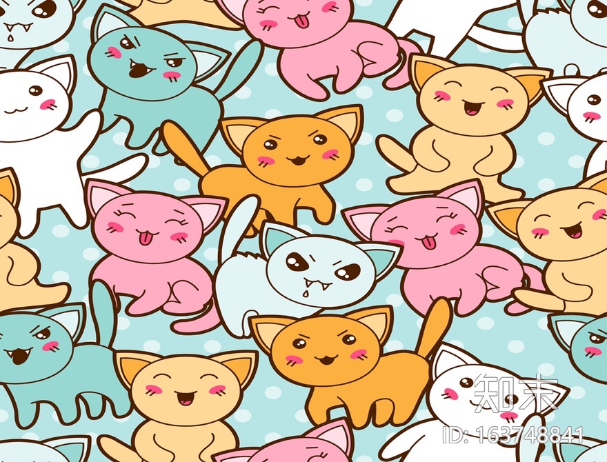 猫咪卡哇伊无缝布纹贴图贴图下载【ID:163748841】