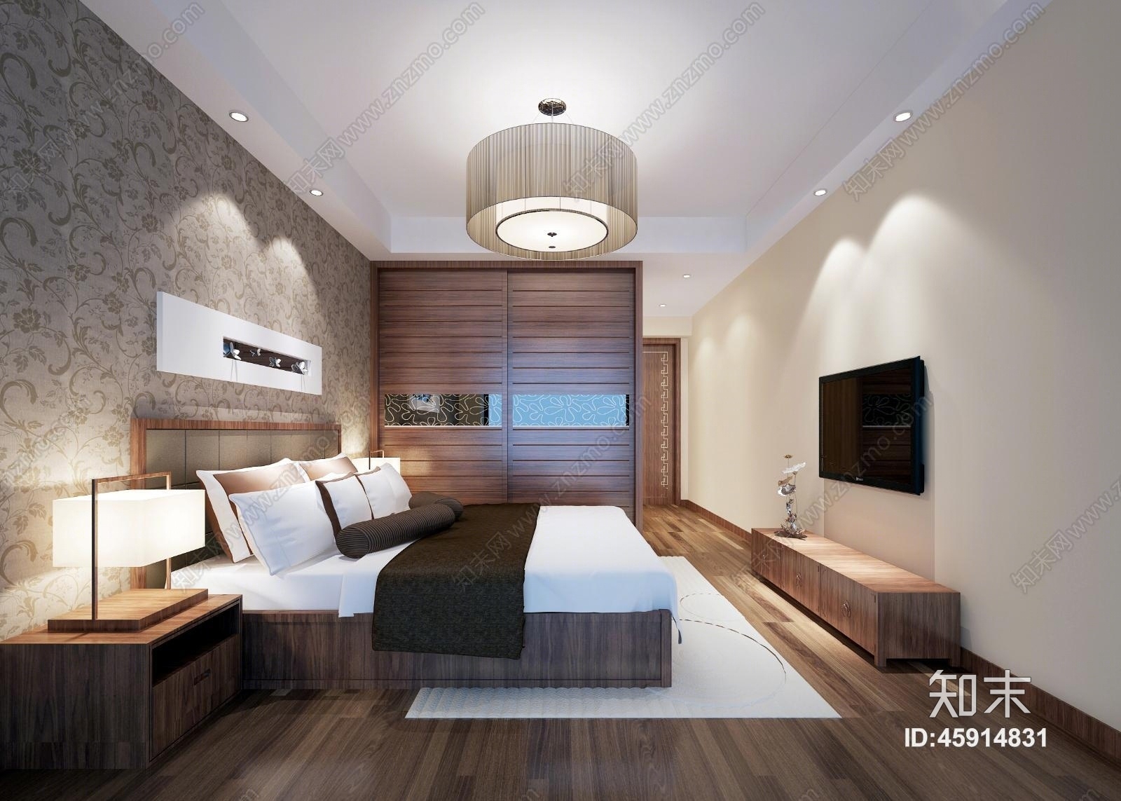 现代简约主卧木制家具3D模型下载【ID:45914831】