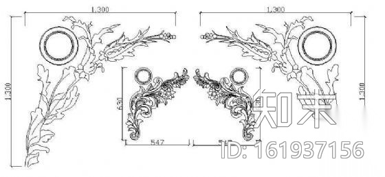 花饰浮雕cad施工图下载【ID:161937156】