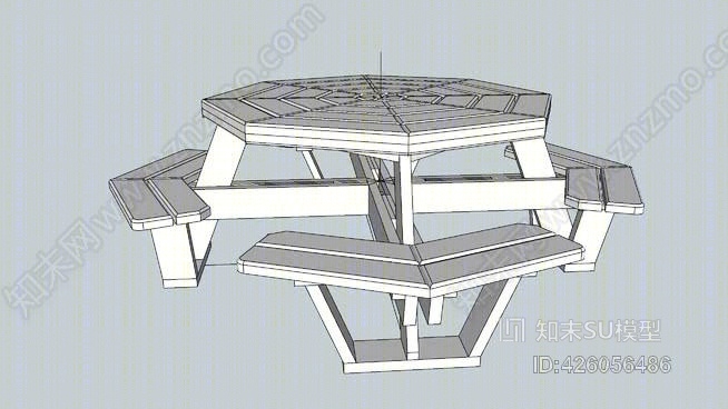 六角野餐桌SU模型下载【ID:426056486】