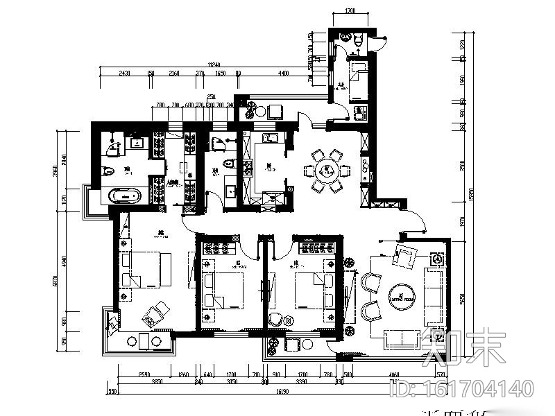 [大连]超详细的三居室精装修设计施工图cad施工图下载【ID:161704140】