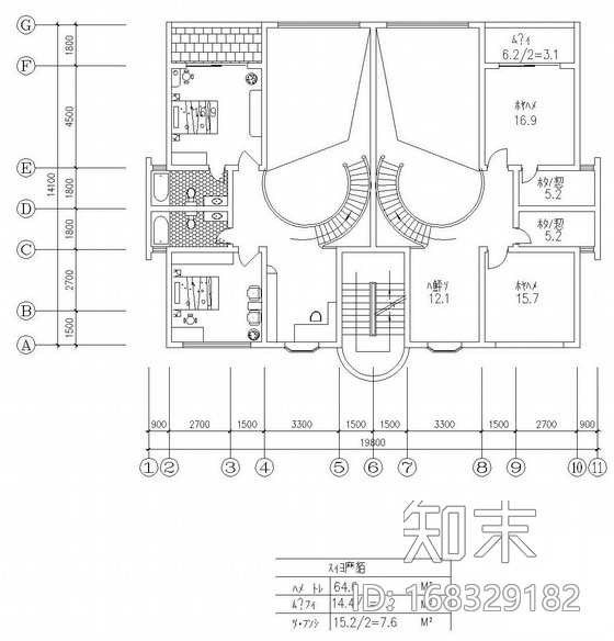 二层双拼别墅户型图(65/65)cad施工图下载【ID:168329182】