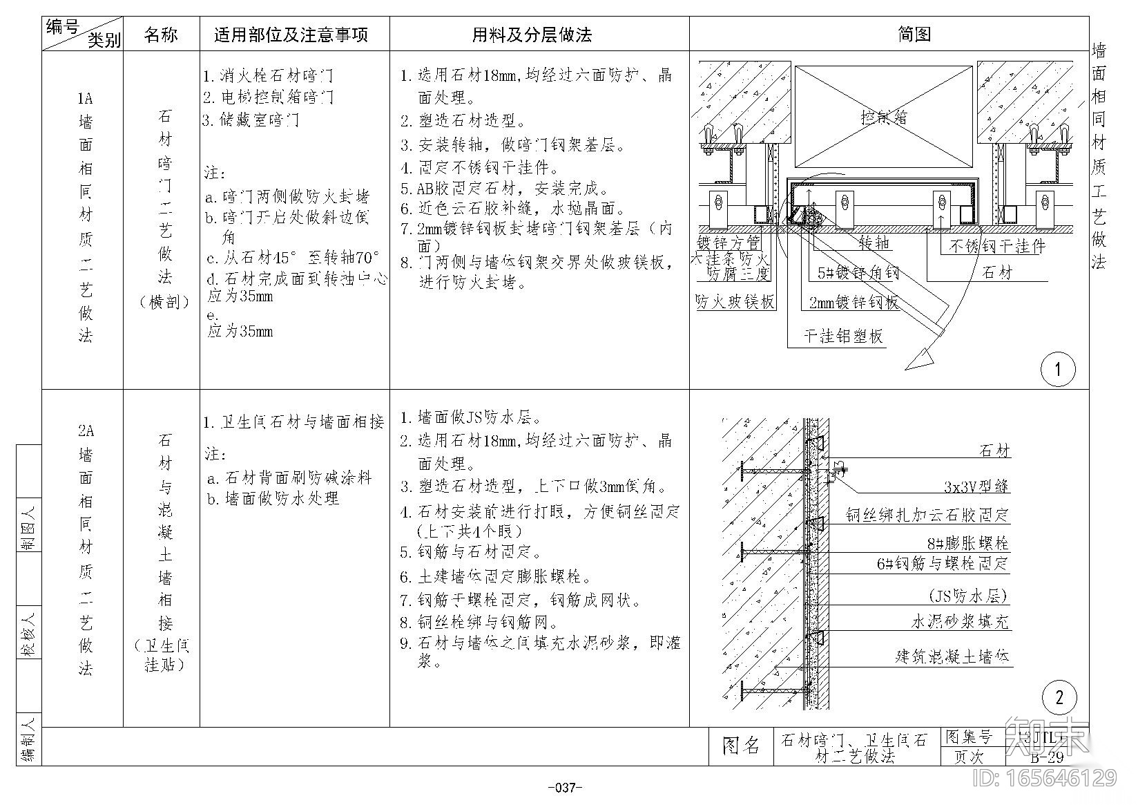 金螳螂​墙面施工节点B28~37cad施工图下载【ID:165646129】