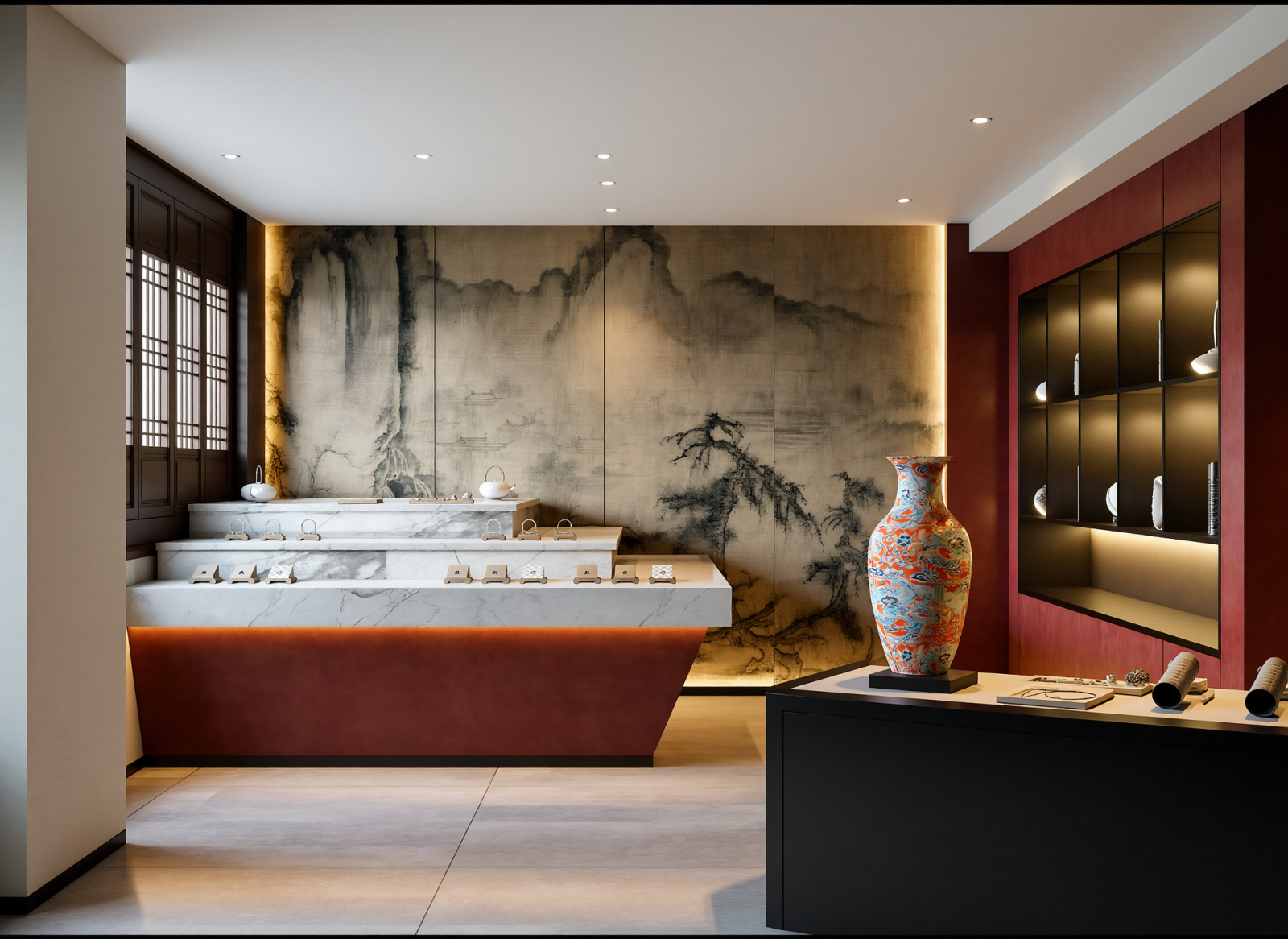 现代陶瓷展厅3D模型下载【ID:1214694642】