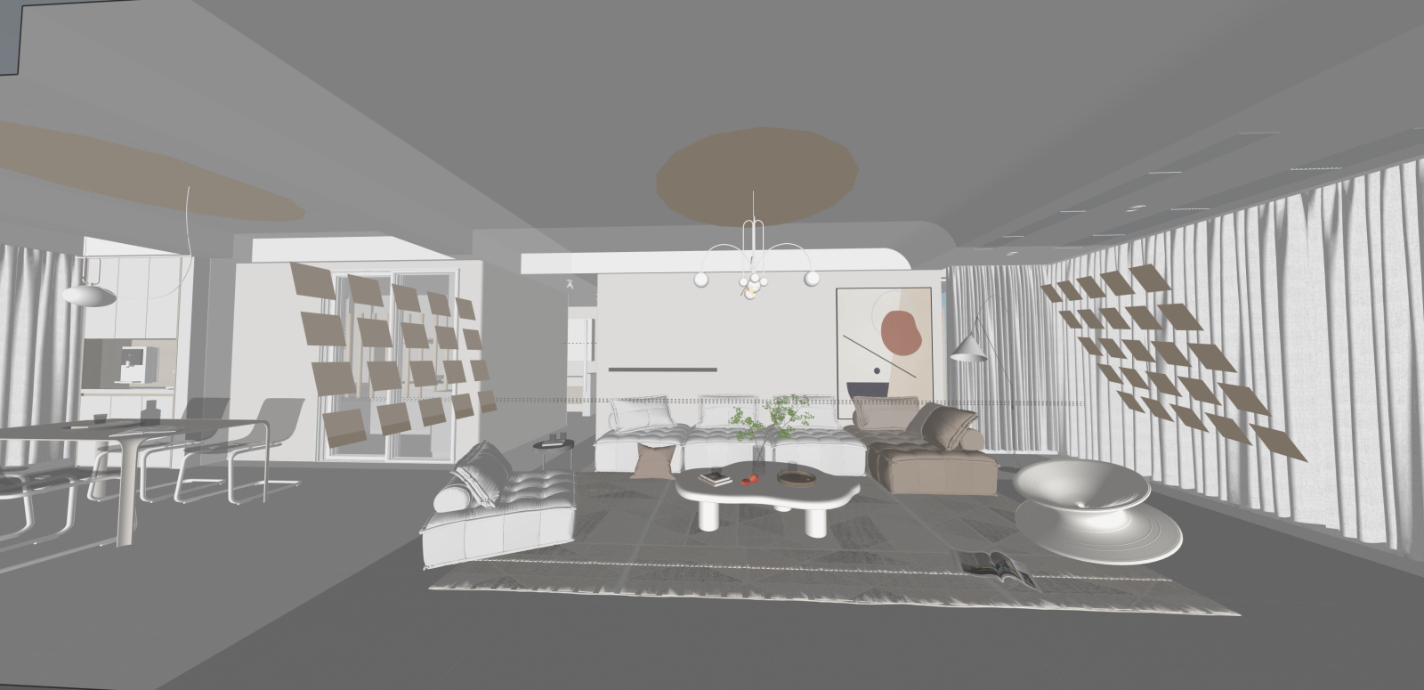 现代家居客厅SU模型下载【ID:1216040102】
