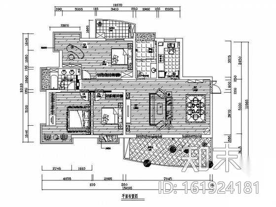 [长沙]某三居室装修施工图cad施工图下载【ID:161924181】