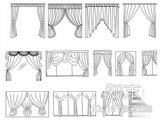 现代时尚窗帘立面CAD图块下载cad施工图下载【ID:161862158】