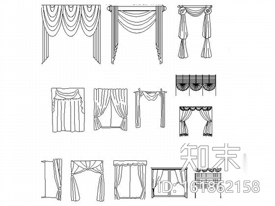 现代时尚窗帘立面CAD图块下载cad施工图下载【ID:161862158】