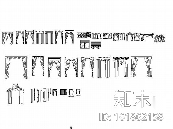 现代时尚窗帘立面CAD图块下载cad施工图下载【ID:161862158】