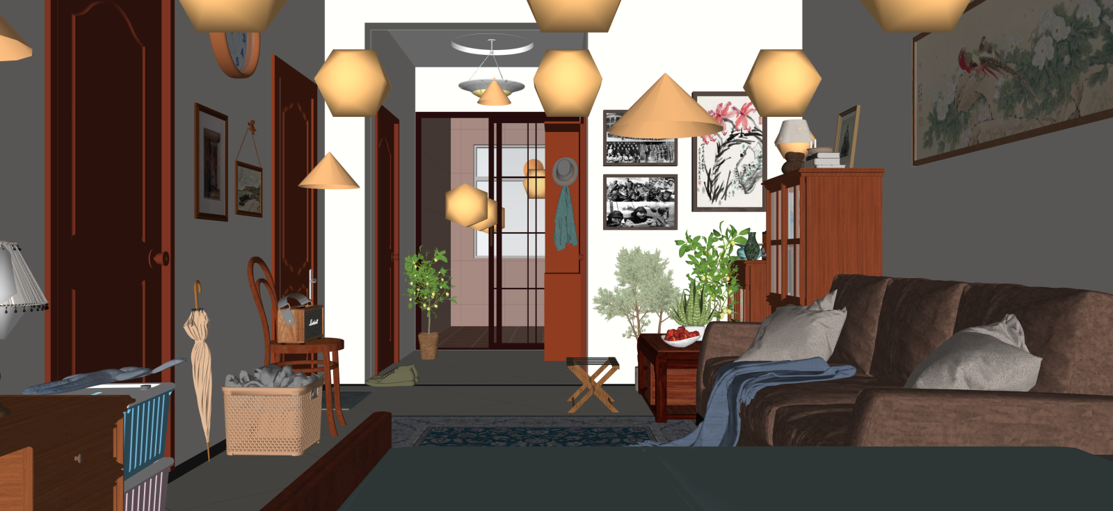 现代家居客厅SU模型下载【ID:1222193234】