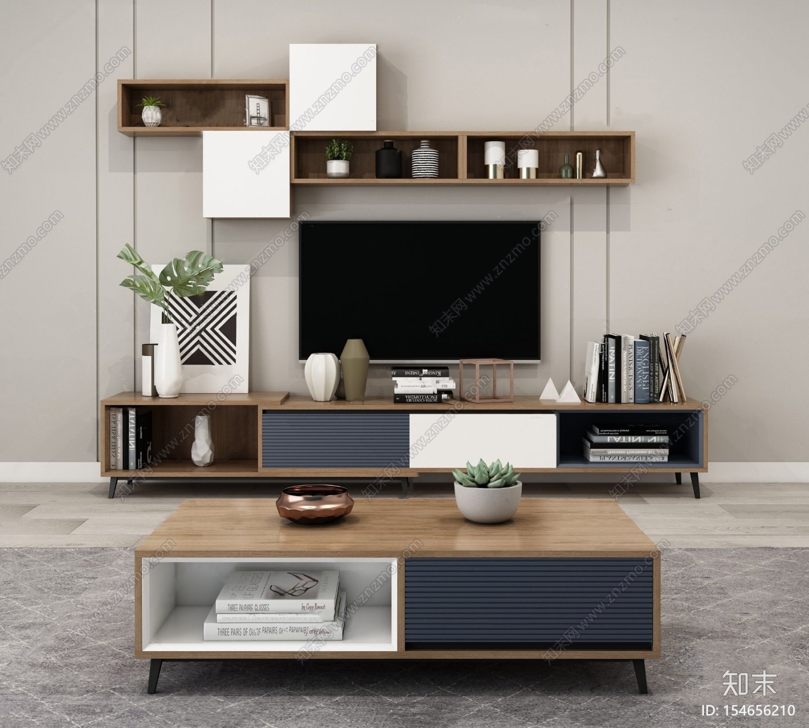现代电视柜3D模型下载【ID:154656210】