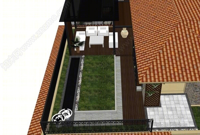 欧式庭院景观SU模型下载【ID:533456936】