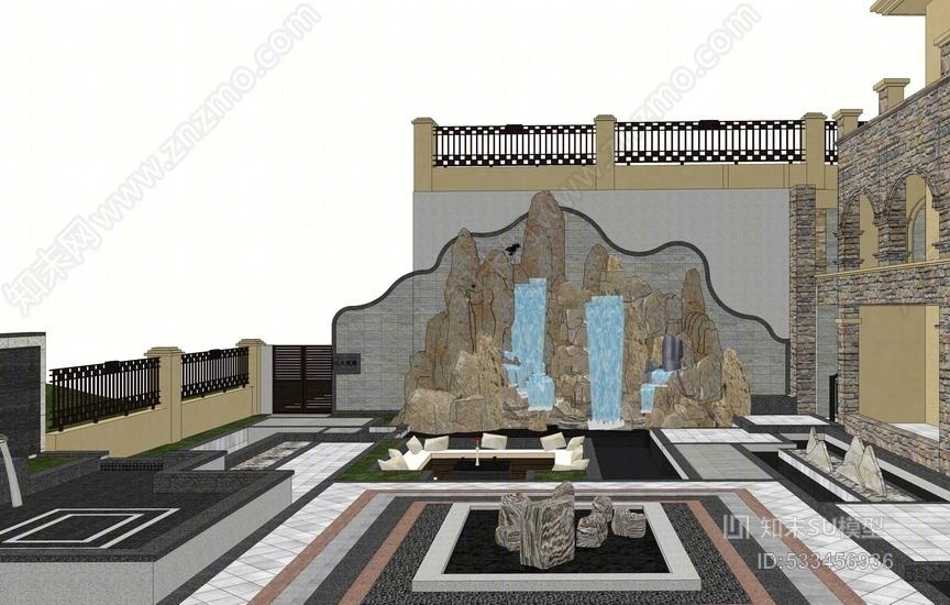 欧式庭院景观SU模型下载【ID:533456936】