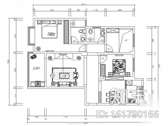 精品浪漫法式风格三居室室内装修施工图（含效果）施工图下载【ID:161790166】