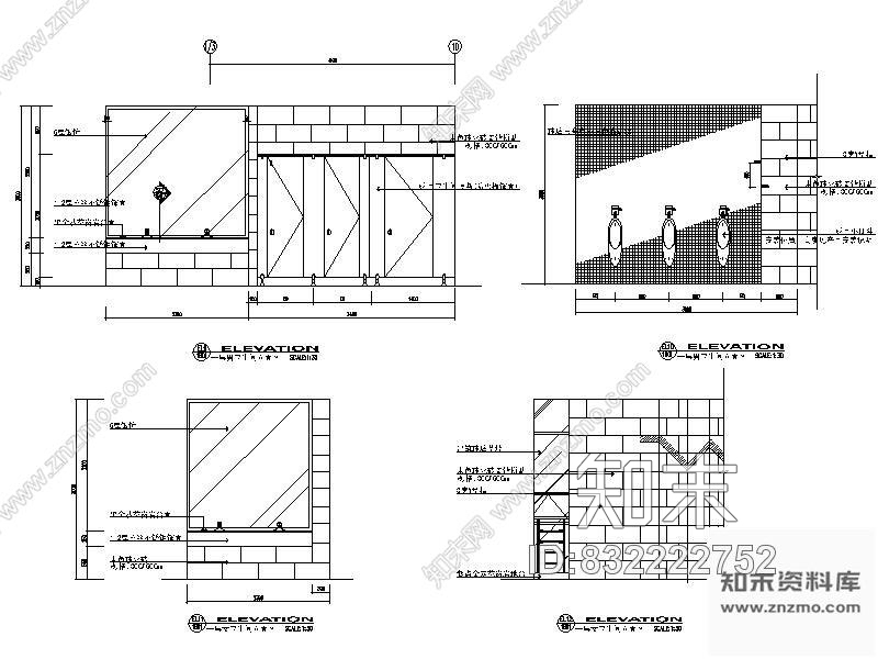 图块/节点办公楼卫生间立面图cad施工图下载【ID:832222752】
