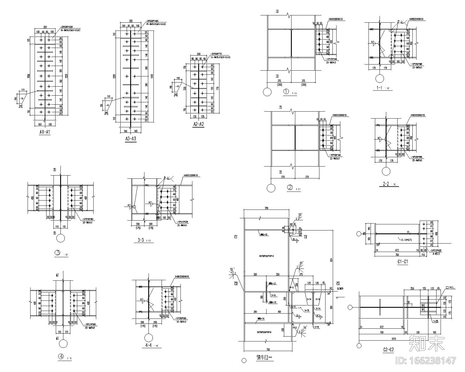67米双跨钢结构厂房结构施工图（CAD）施工图下载【ID:166238147】