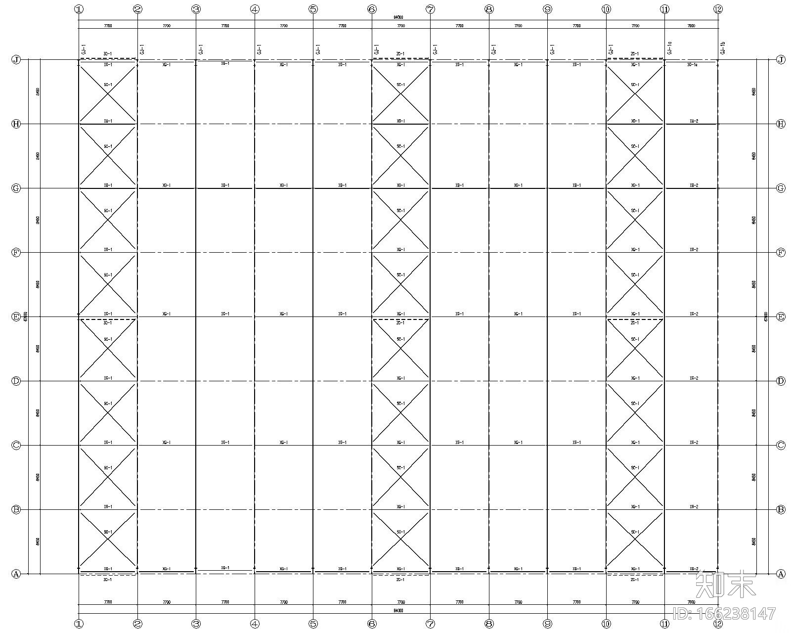 67米双跨钢结构厂房结构施工图（CAD）cad施工图下载【ID:166238147】