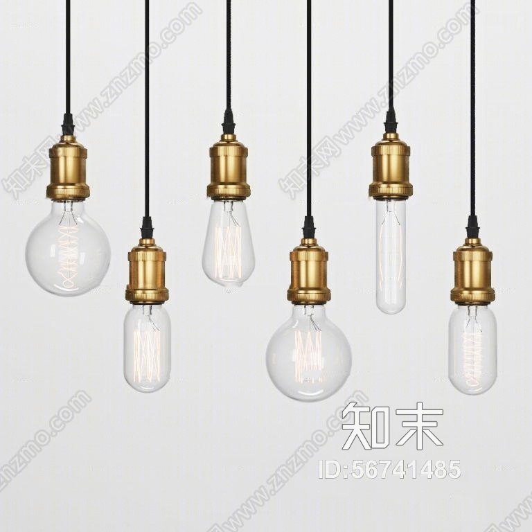 工业风玻璃小灯泡吊灯组合3D模型下载【ID:56741485】