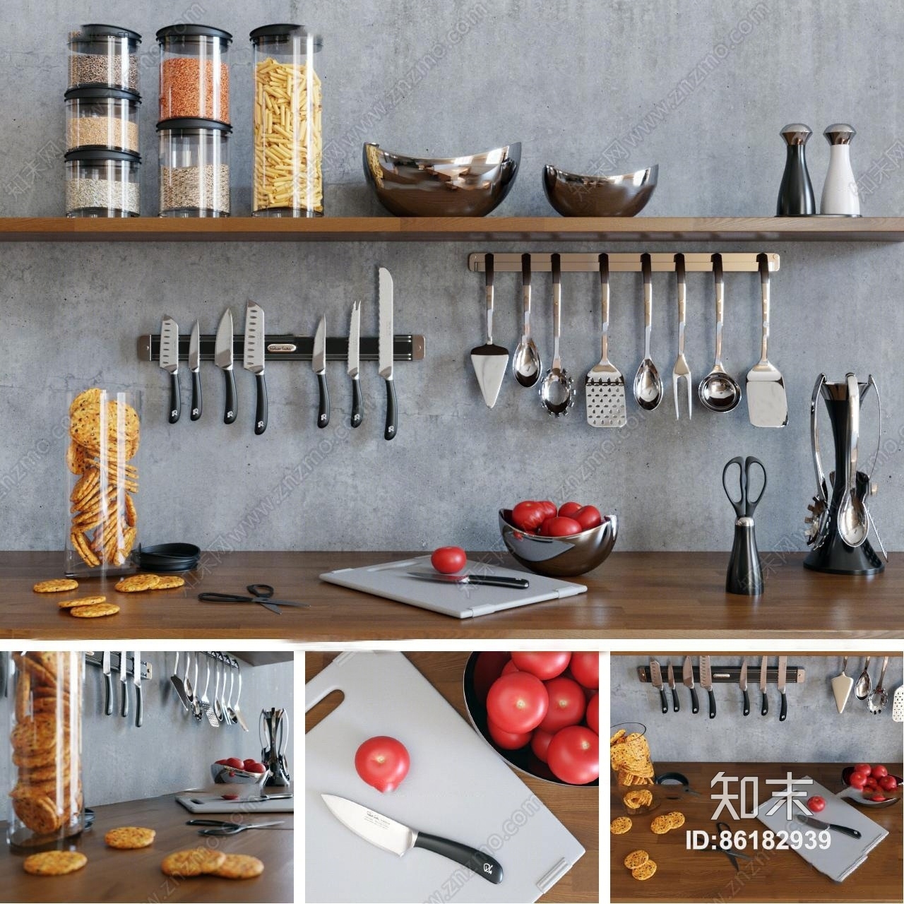 现代饼干刀具厨具组合3D模型下载【ID:86182939】