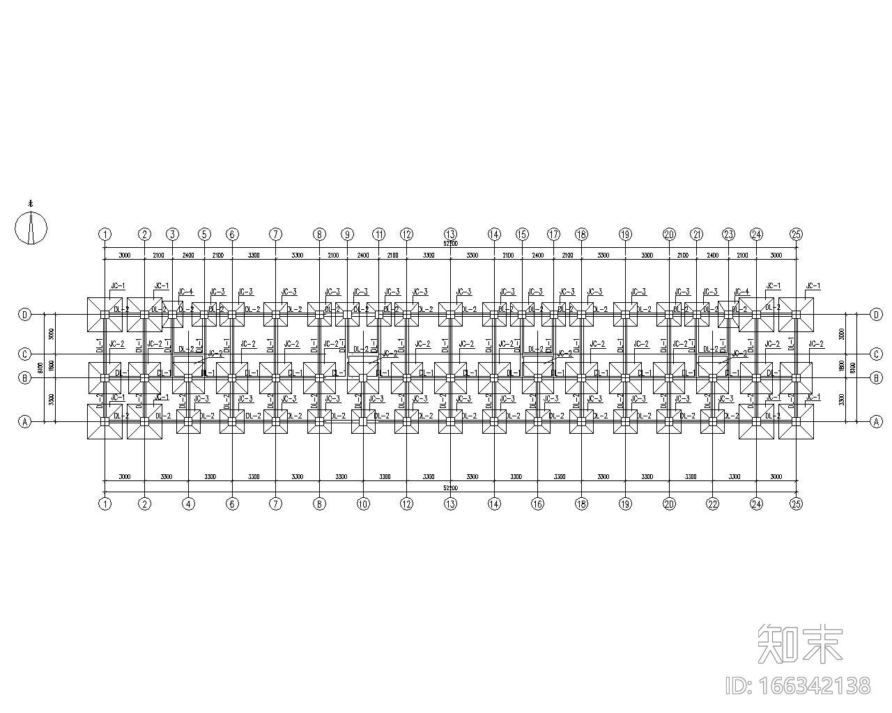 某临时三层周转房钢结构施工图（CAD）cad施工图下载【ID:166342138】