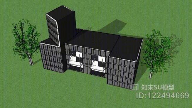 黑白办公楼（9层）SU模型下载【ID:122494669】