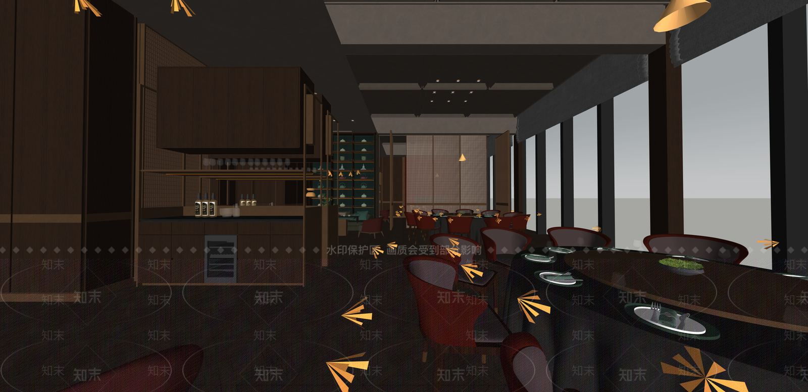 现代酒店餐厅SU模型下载【ID:1215210387】